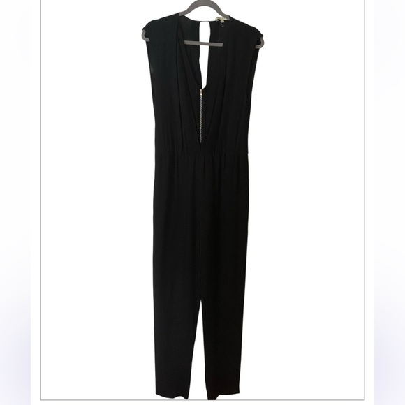 Sandro Black Viscose Silk Sleeveless Exposed Zipper V-Neck Jumpsuit Size1/Small - Picture 3 of 11